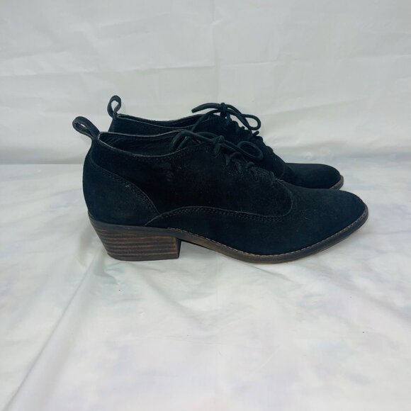 Lucky Brand Lk Fantine  Black Suede Oxford Lace-Up Low Heel Shoe Size 8.5 - Picture 1 of 11